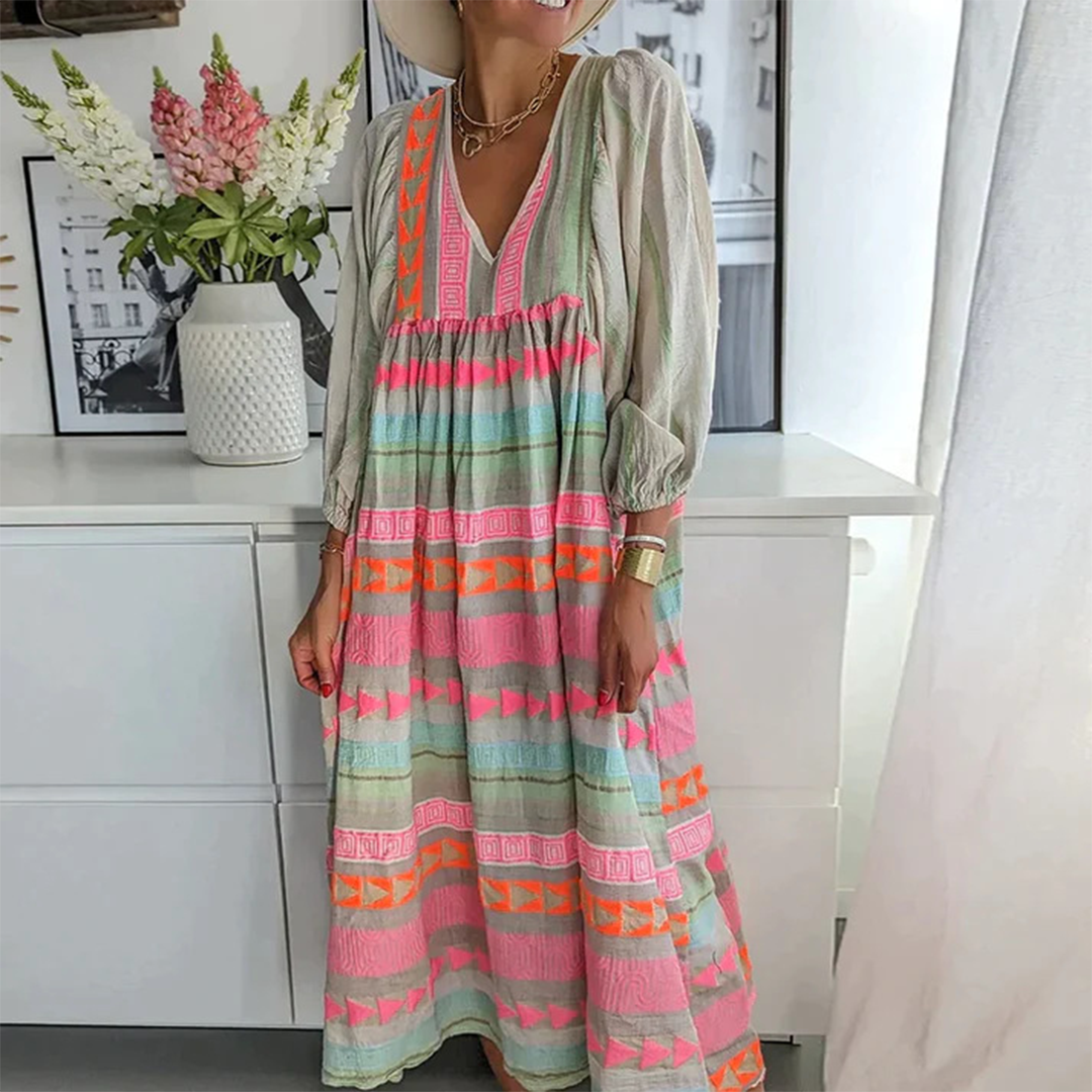 Ziggy - Robe maxi avec manches bouffantes et décolleté en V nostalgique