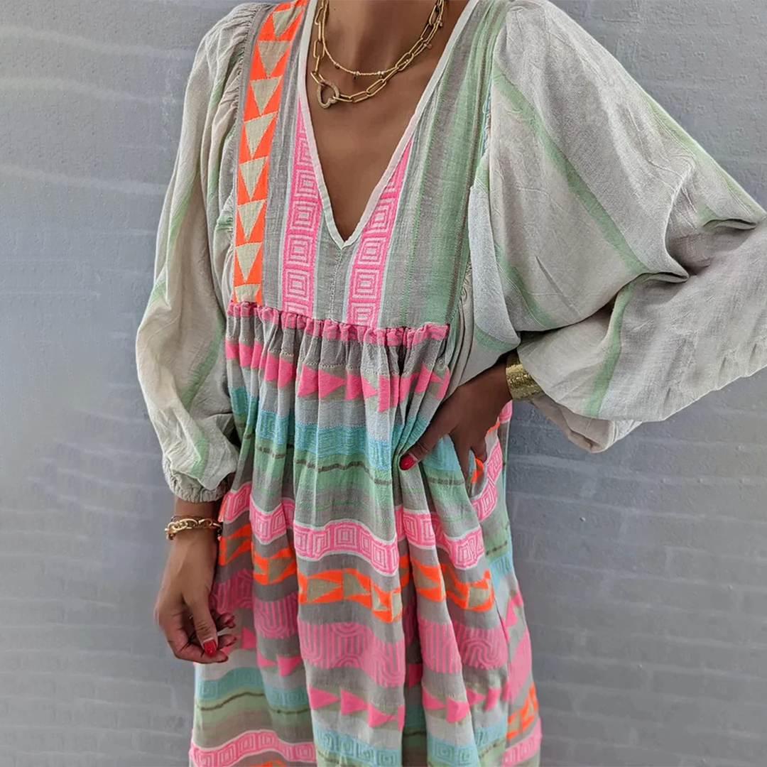 Ziggy - Robe maxi avec manches bouffantes et décolleté en V nostalgique