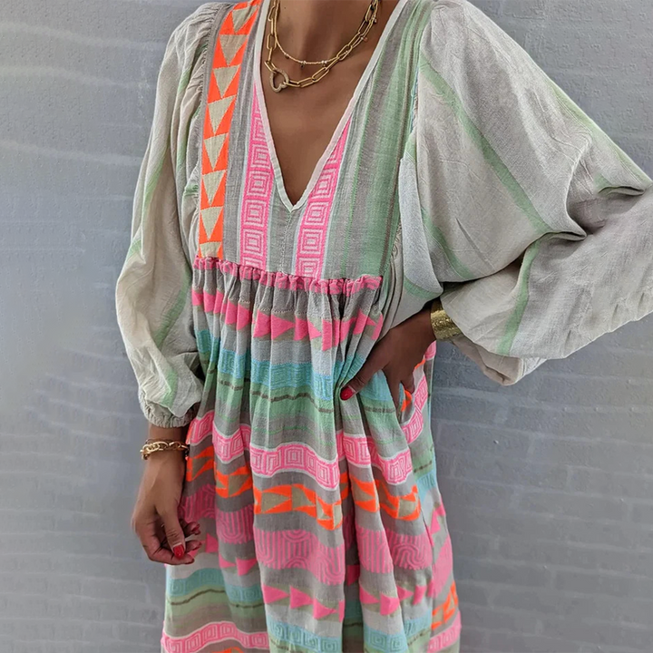 Ziggy - Robe maxi avec manches bouffantes et décolleté en V nostalgique