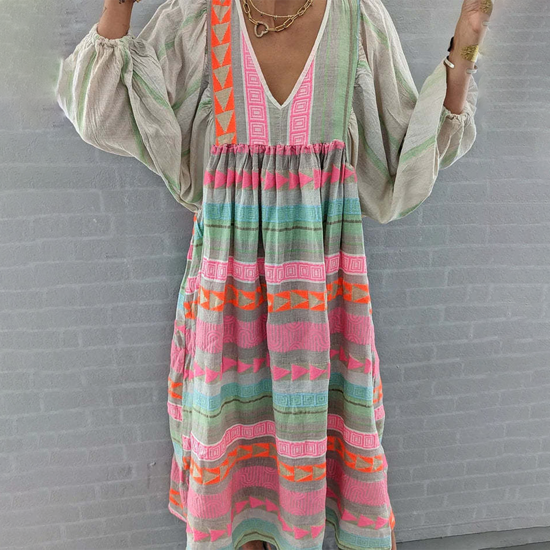 Ziggy - Robe maxi avec manches bouffantes et décolleté en V nostalgique