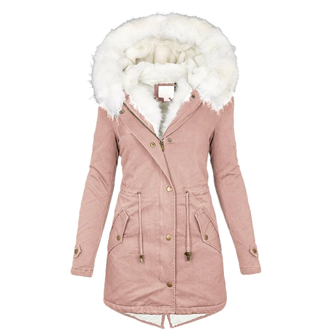 Veste d'hiver femme longue avec capuche | Parka avec fermeture éclair et cordon de serrage