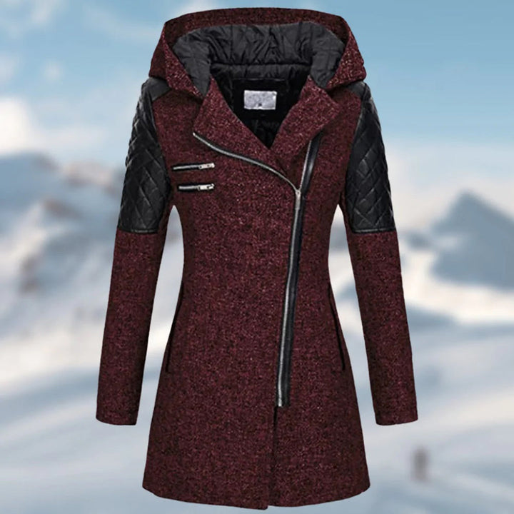 Manteau asymétrique avec capuche et fermeture éclair pour femmes