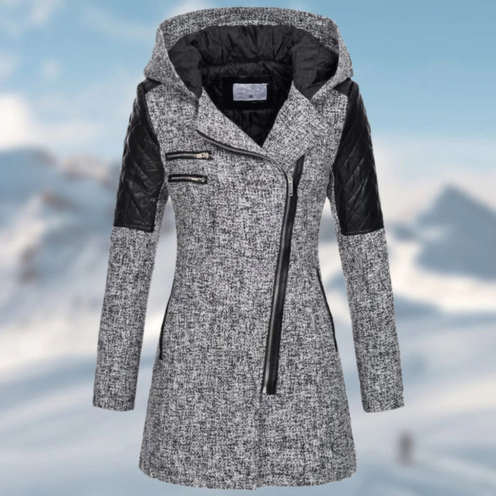 Manteau asymétrique avec capuche et fermeture éclair pour femmes