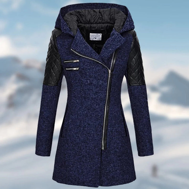 Manteau asymétrique avec capuche et fermeture éclair pour femmes