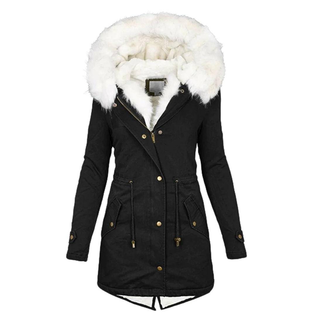 Veste d'hiver femme longue avec capuche | Parka avec fermeture éclair et cordon de serrage