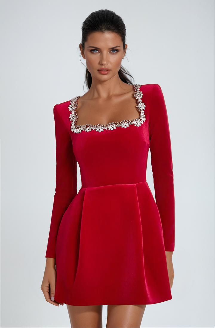 JOSIE | Robe Mini en Velours Décoré - Livraison Gratuite