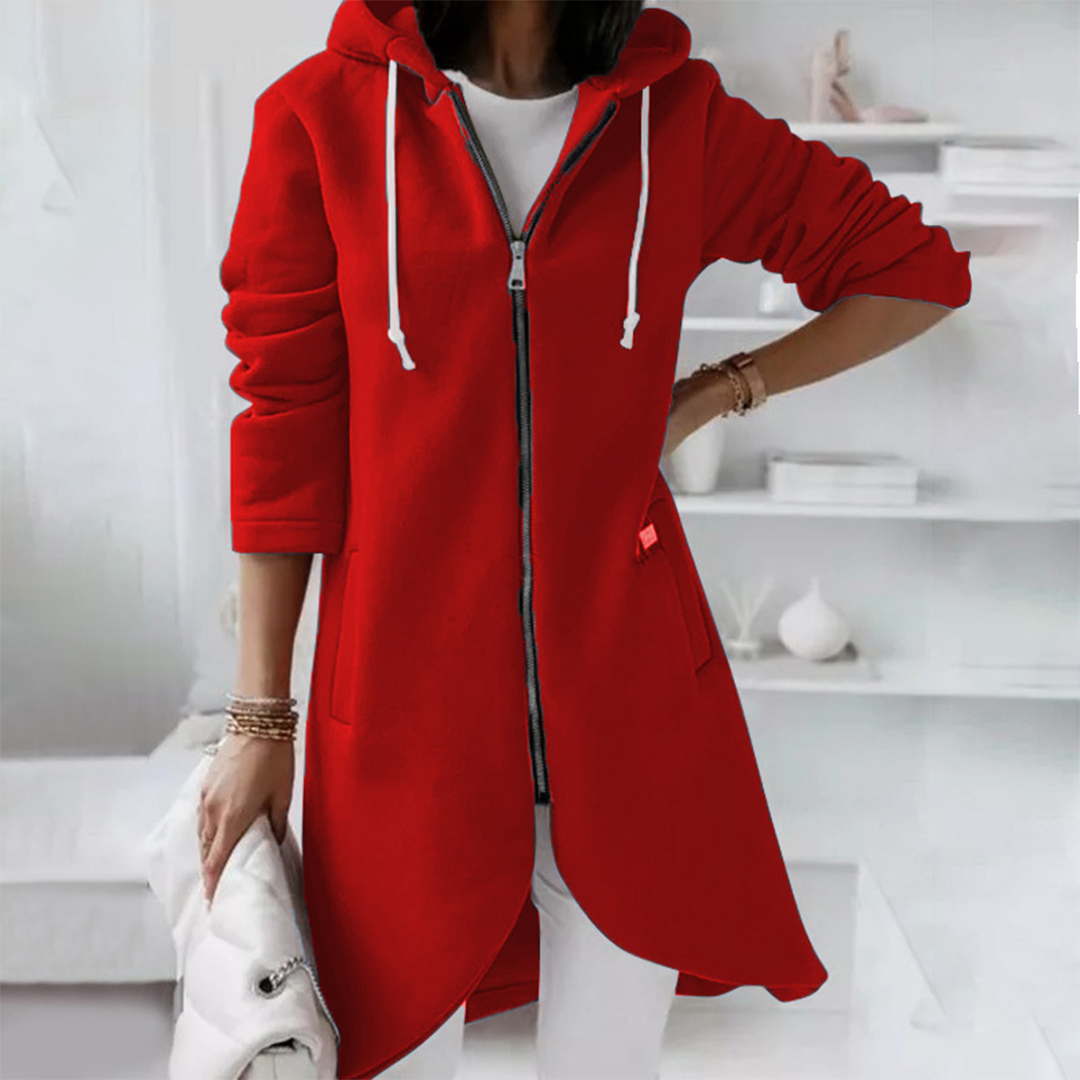 Sweat à capuche long et élégant pour femmes | avec fermeture éclair
