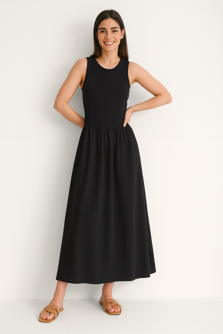 Robe Midi Sans Manches Regina avec Col Rond