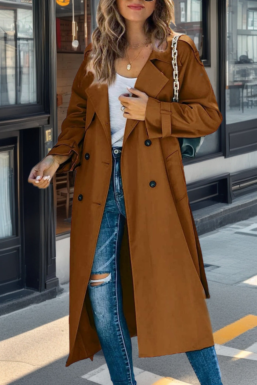 Manteau Trench long pour femmes | Double boutonnage