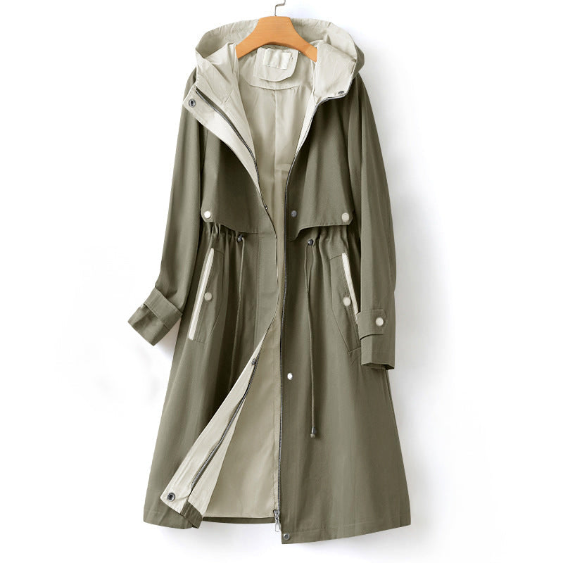 Trench-coat Femme | Long Manteau de Transition Avec Capuche