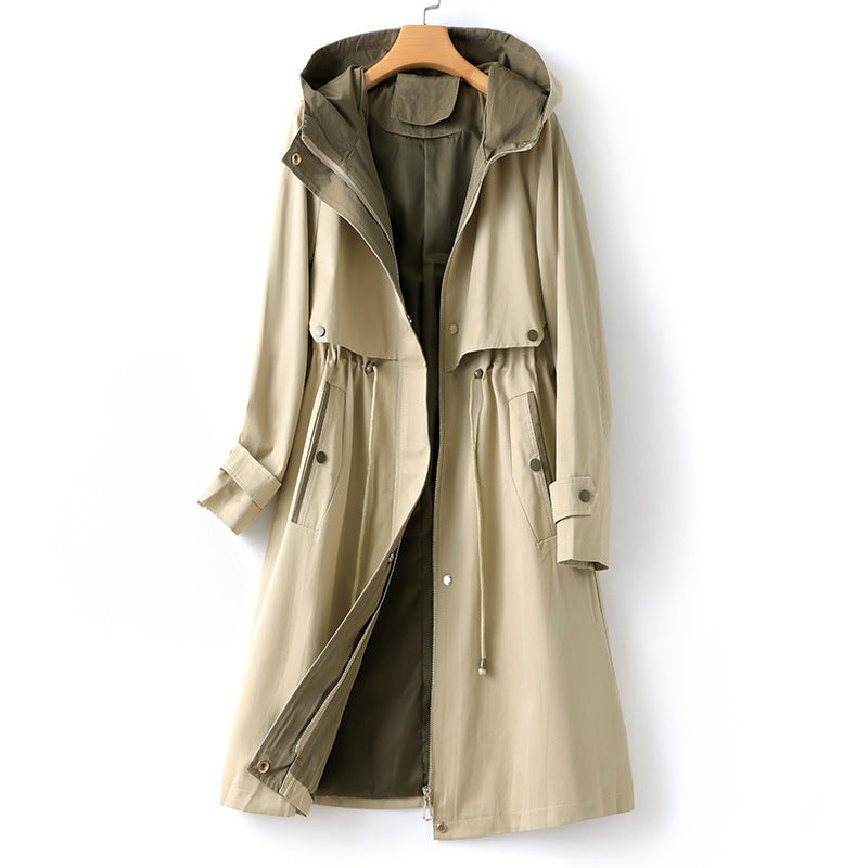 Manteau trench imperméable avec capuche pour femmes | Manches longues