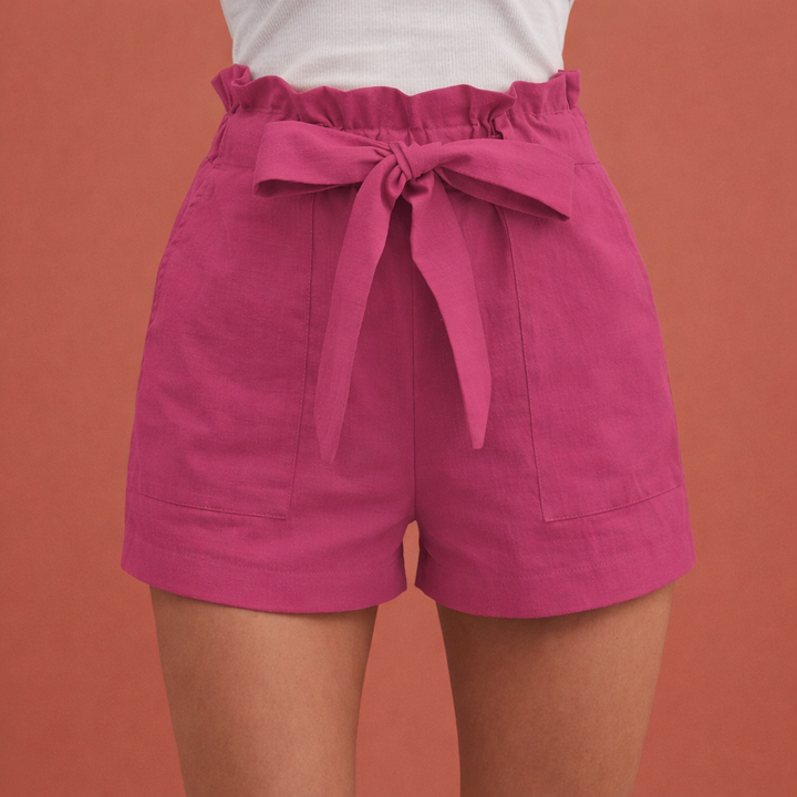 Shorts en lin pour femmes taille haute avec ceinture à nœud | Zoë