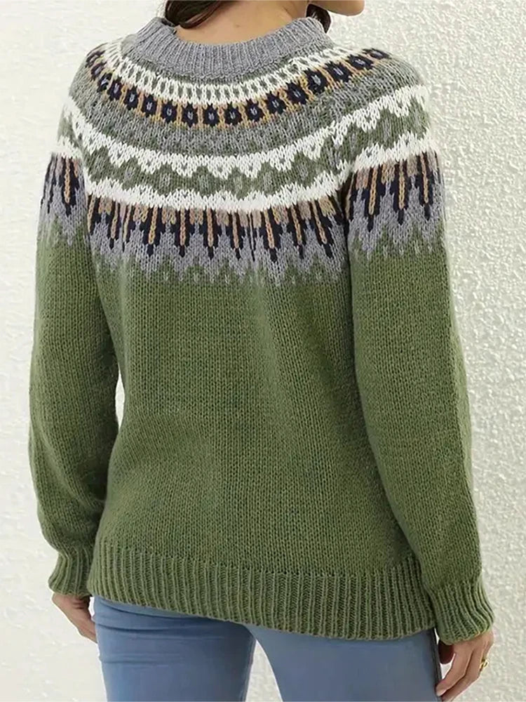 Pull en grosse maille Norvégien pour femmes | Col rond avec motif Fair Isle
