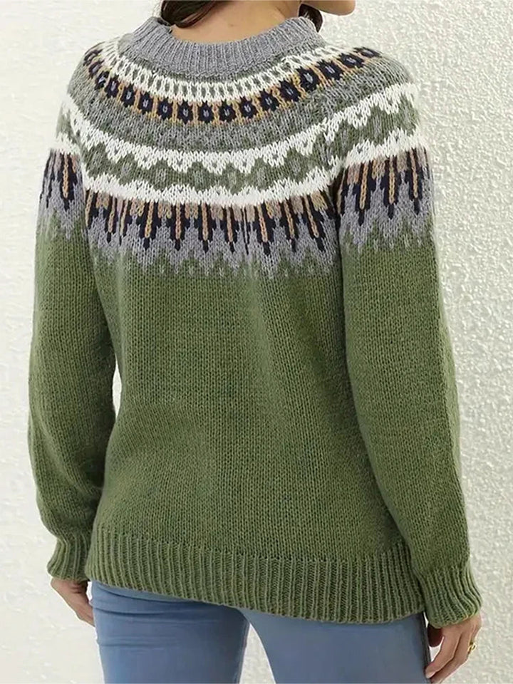 Pull en grosse maille Norvégien pour femmes | Col rond avec motif Fair Isle