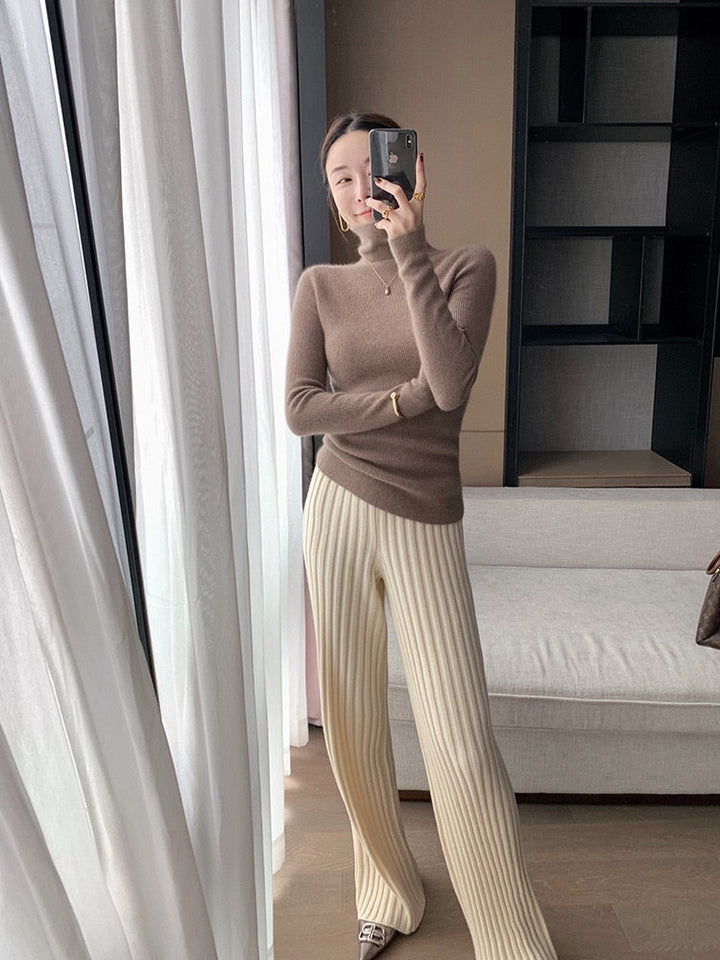 Pantalon long en tissu pour femmes à rayures