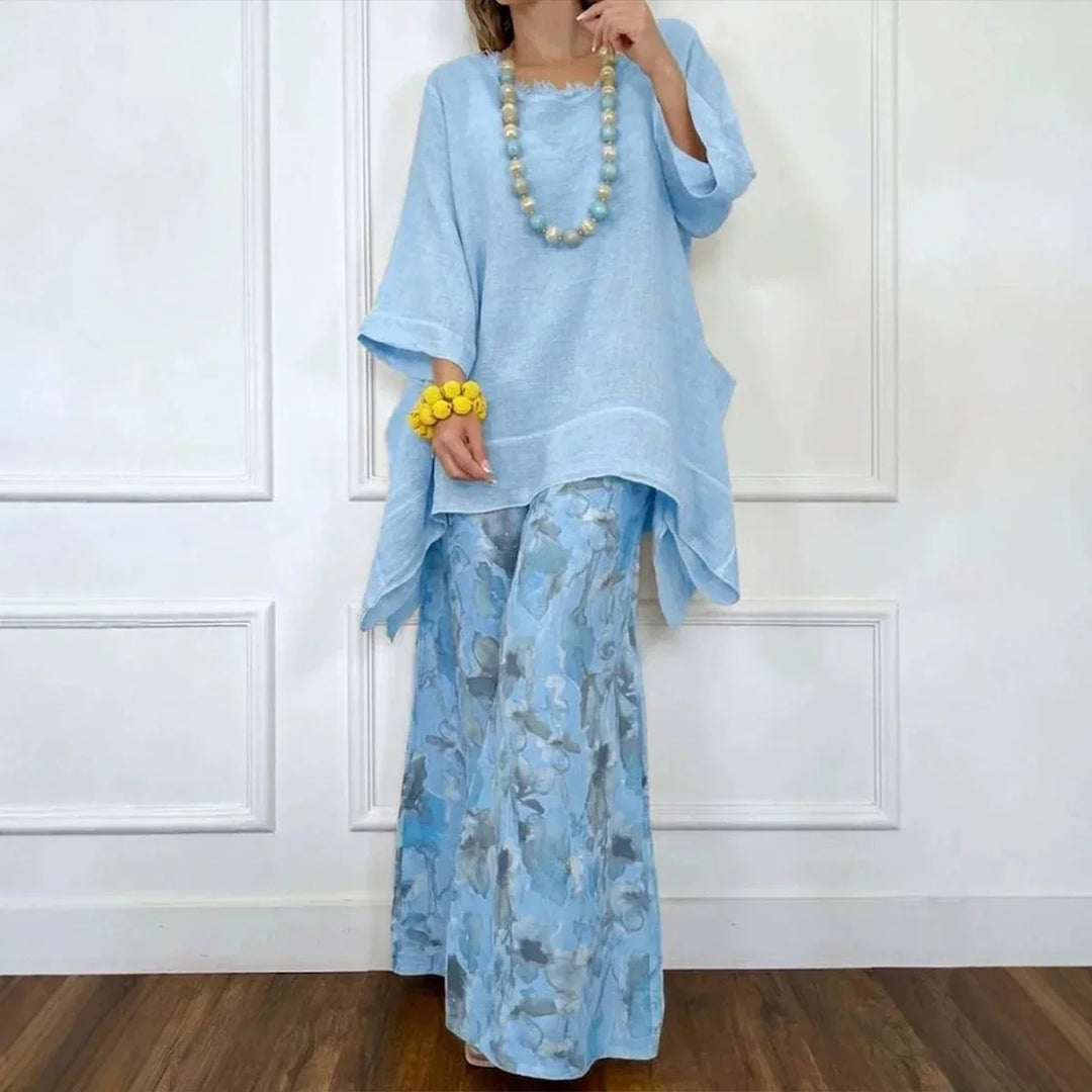 Ensemble Amara™ en coton-lin avec blouse oversize et pantalon palazzo