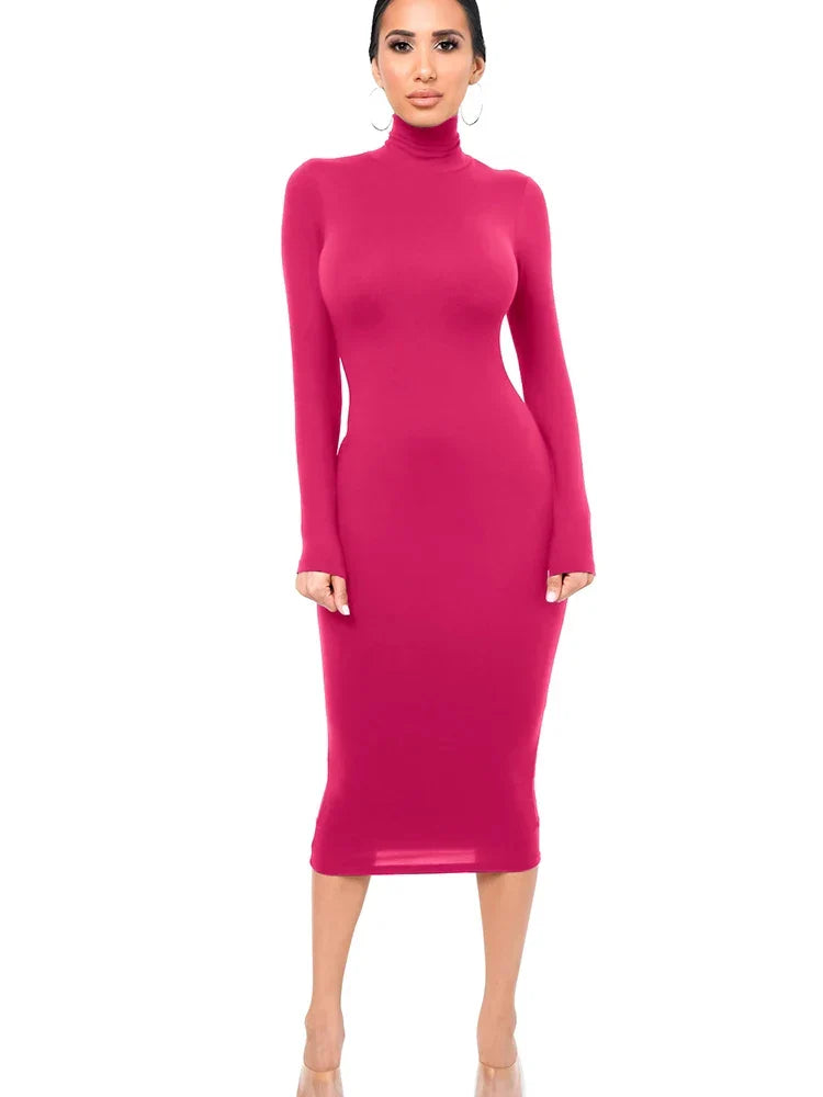 Robe Midi Épaule Roulée à Manches Longues pour Femmes