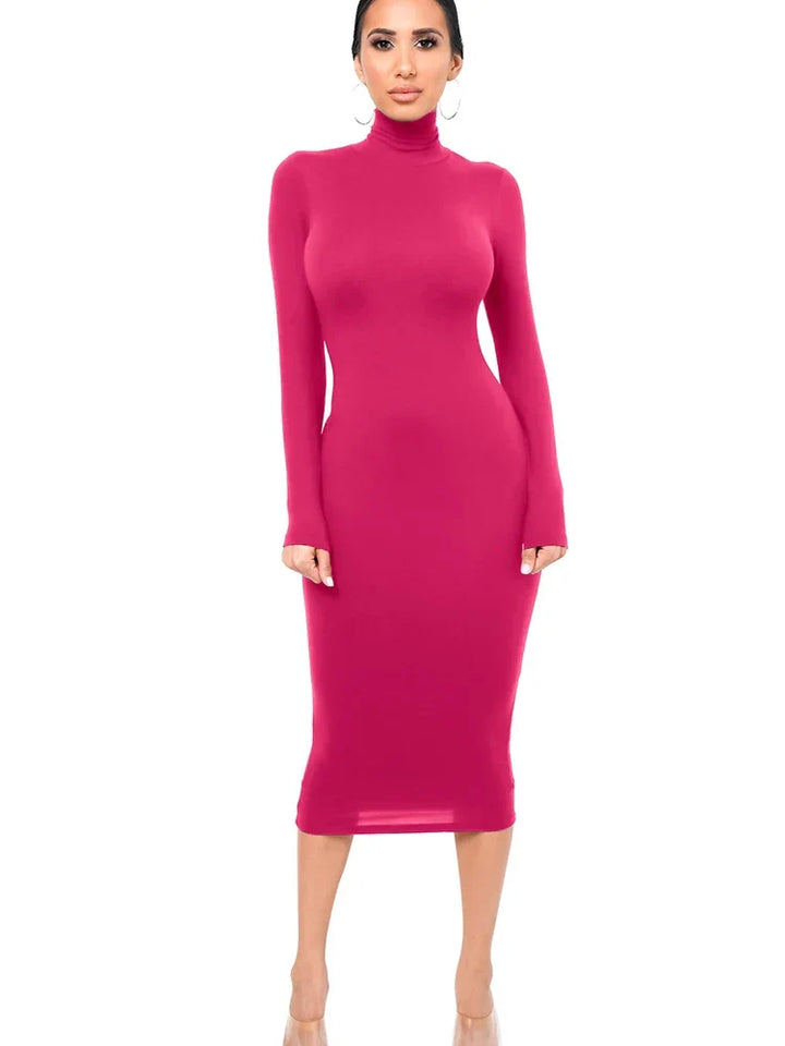 Robe Midi Épaule Roulée à Manches Longues pour Femmes