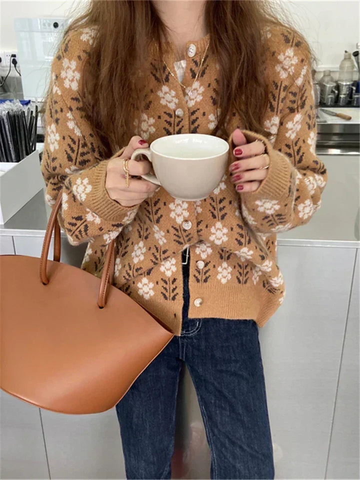 Cardigan élégant et chaud avec motif floral pour femmes