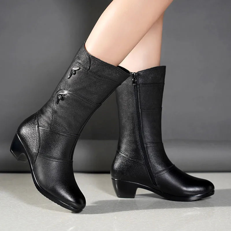 Bottes en cuir antidérapantes pour femmes, élégantes, durables et stylées