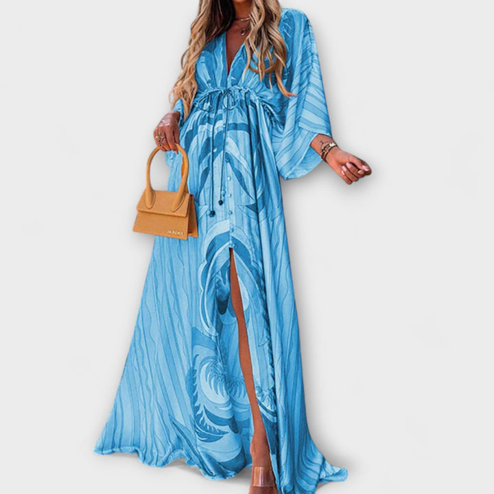 Aurina – Robe maxi fluide avec imprimé artistique