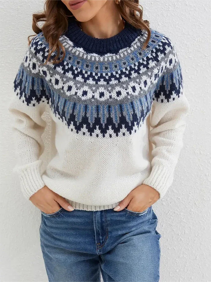 Pull en grosse maille Norvégien pour femmes | Col rond avec motif Fair Isle