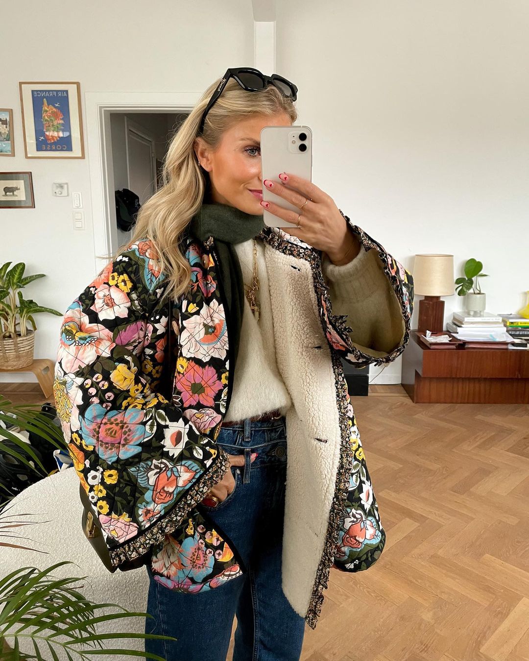 Veste matelassée élégante avec motif floral pour femmes