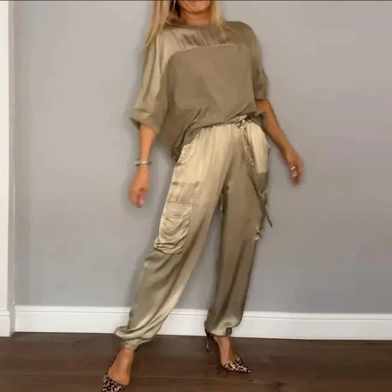 Ensemble de Loungewear en Satin Luxueux, Élégant et Polyvalent pour Femmes