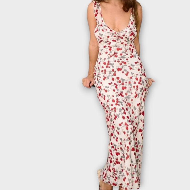 Robe maxi avec un motif floral mystérieux et un décolleté plongeant