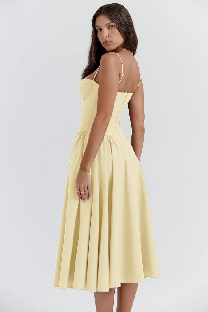 Nina - Robe midi sans manches en corset