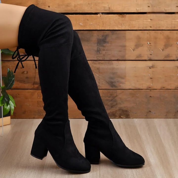 Bottes noires overknee pour femmes | Talon bloc