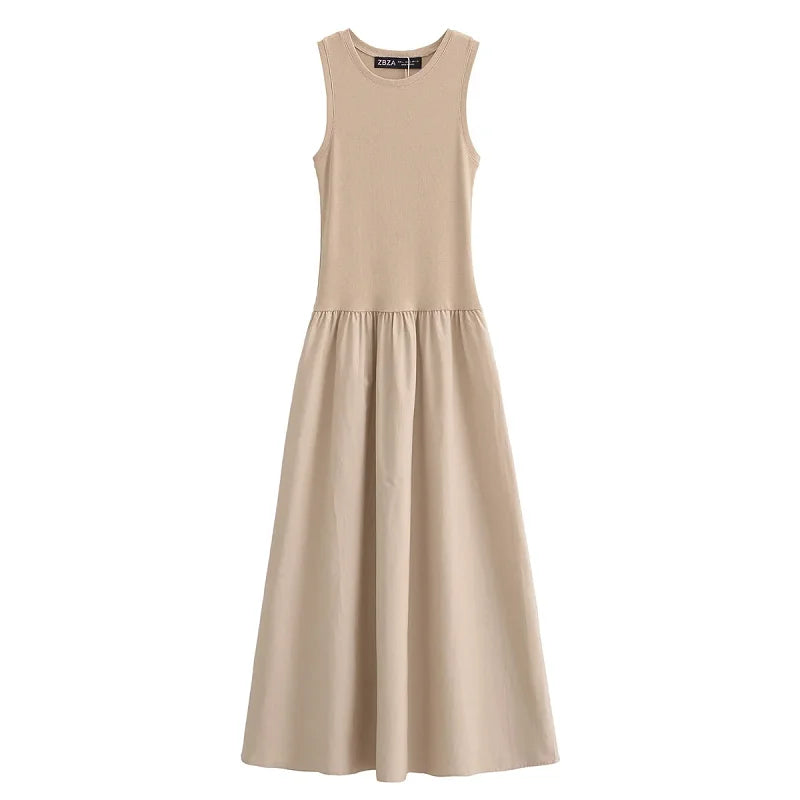 Robe Midi Sans Manches Regina avec Col Rond