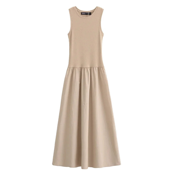 Robe Midi Sans Manches Regina avec Col Rond