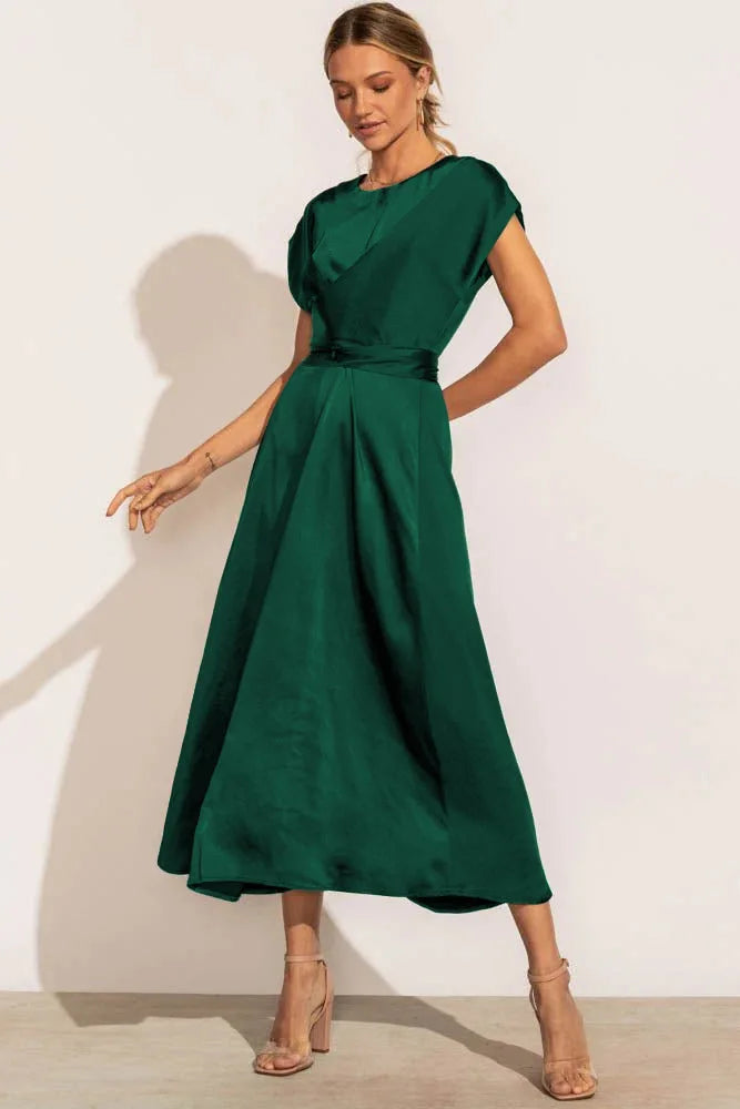 Daniela - Robe midi en satin avec nœud