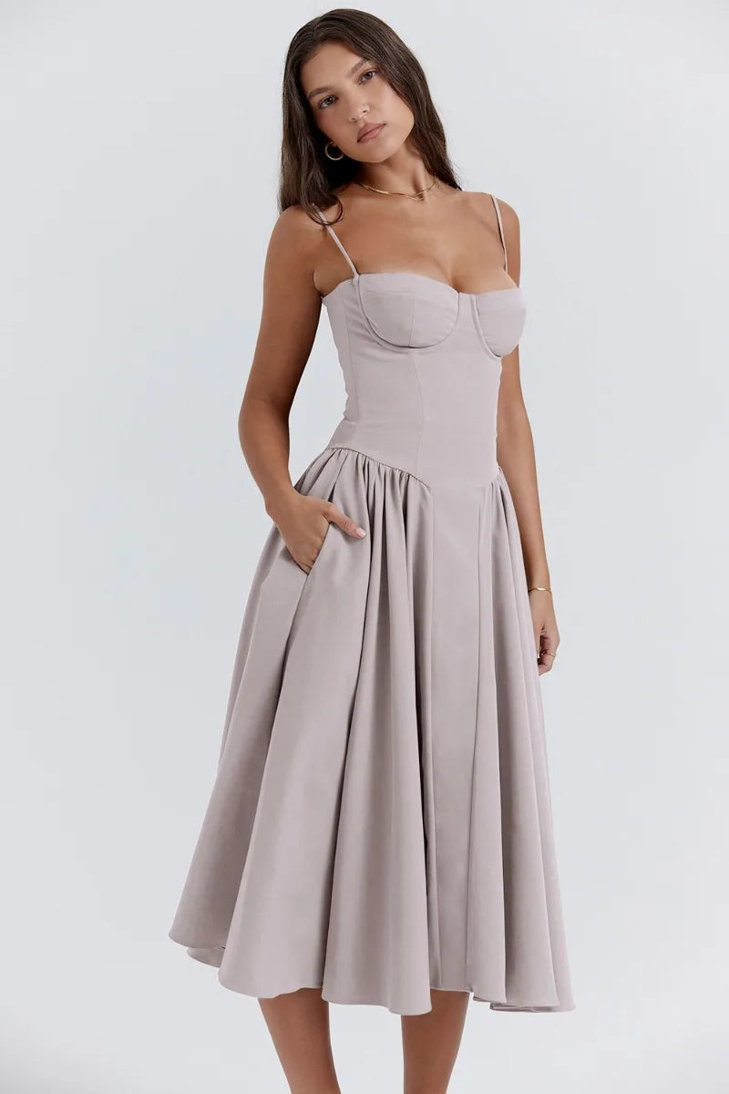 Nina - Robe midi sans manches en corset