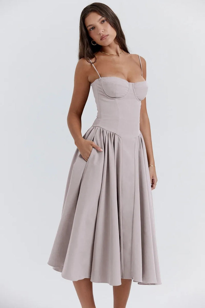 Nina - Robe midi sans manches en corset