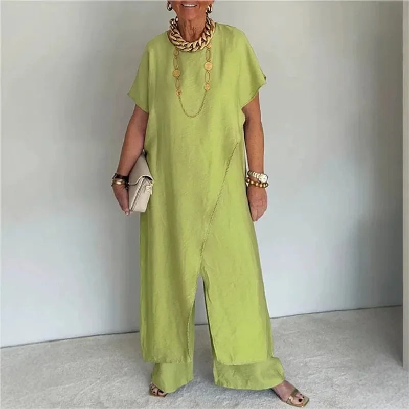 Aurenya™ Ensemble Avec Tunique Asymétrique et Pantalon Flottant