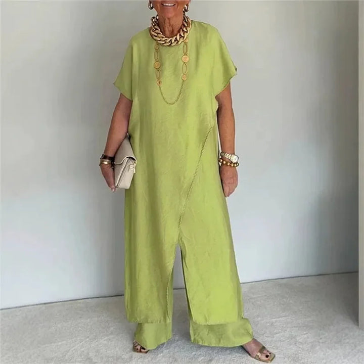 Aurenya™ Ensemble Avec Tunique Asymétrique et Pantalon Flottant