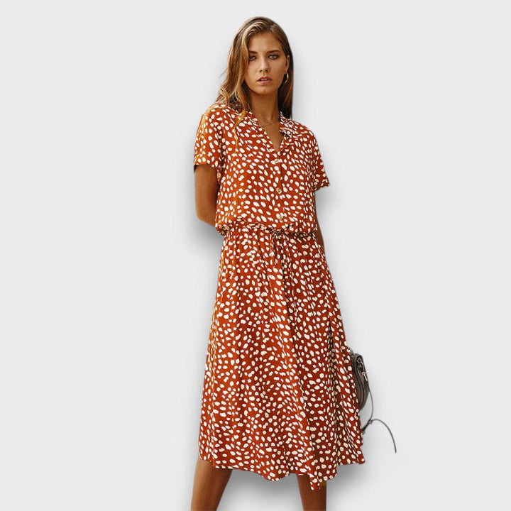 Solvinea – Robe midi boutonnée avec imprimé vintage