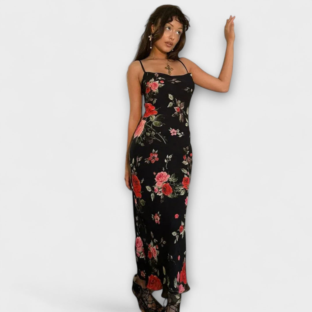 Robe Bodycon à Bretelles Spaghetti Imprimé Floral