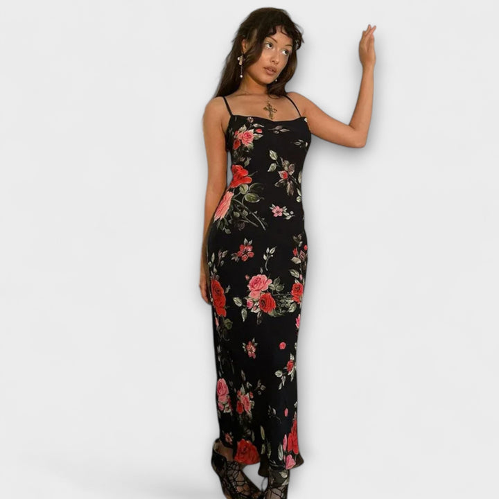 Robe Bodycon à Bretelles Spaghetti Imprimé Floral