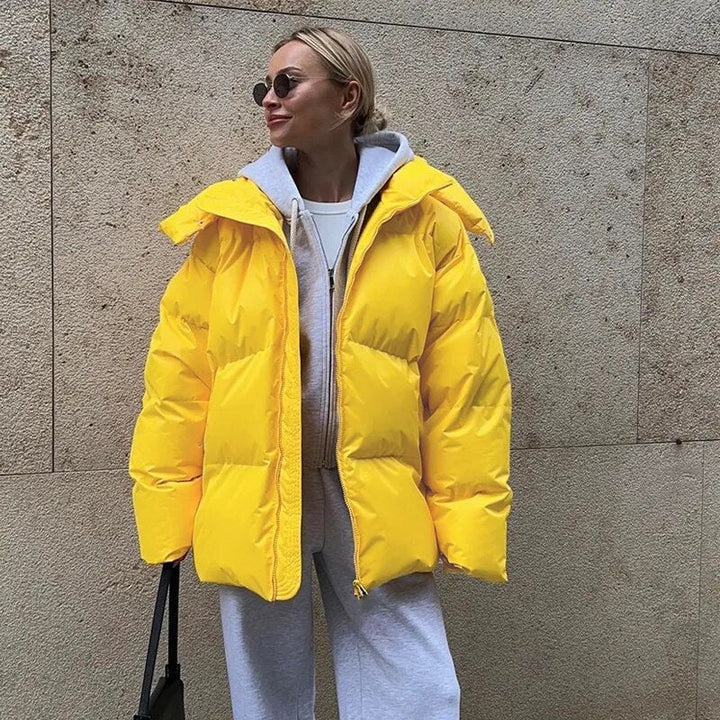 Veste matelassée jaune, chaude et remarquée pour femmes
