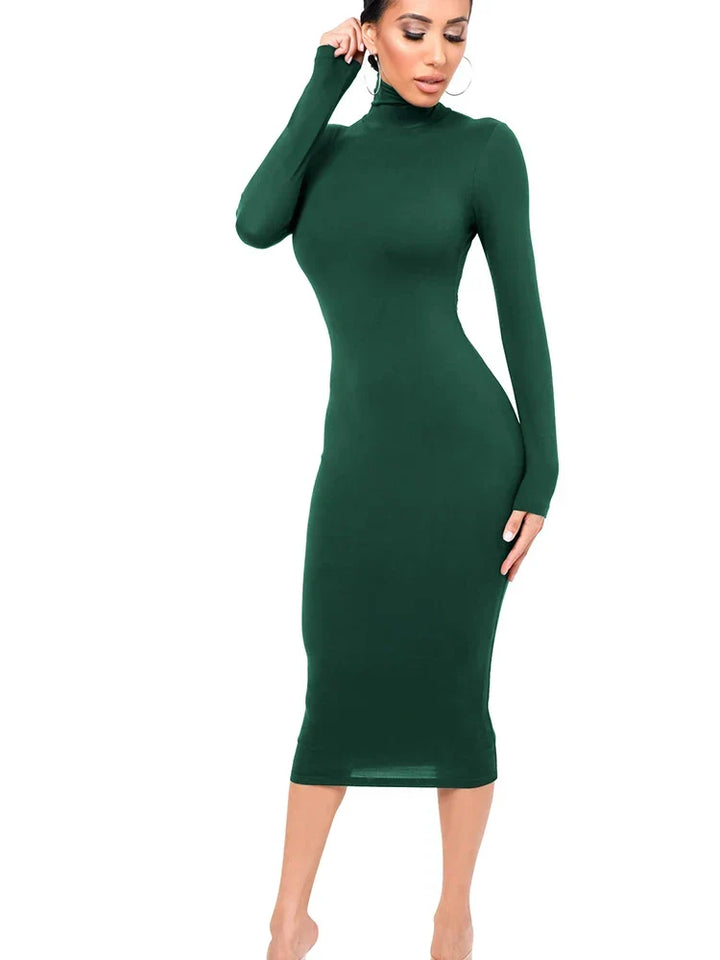Robe Midi Épaule Roulée à Manches Longues pour Femmes