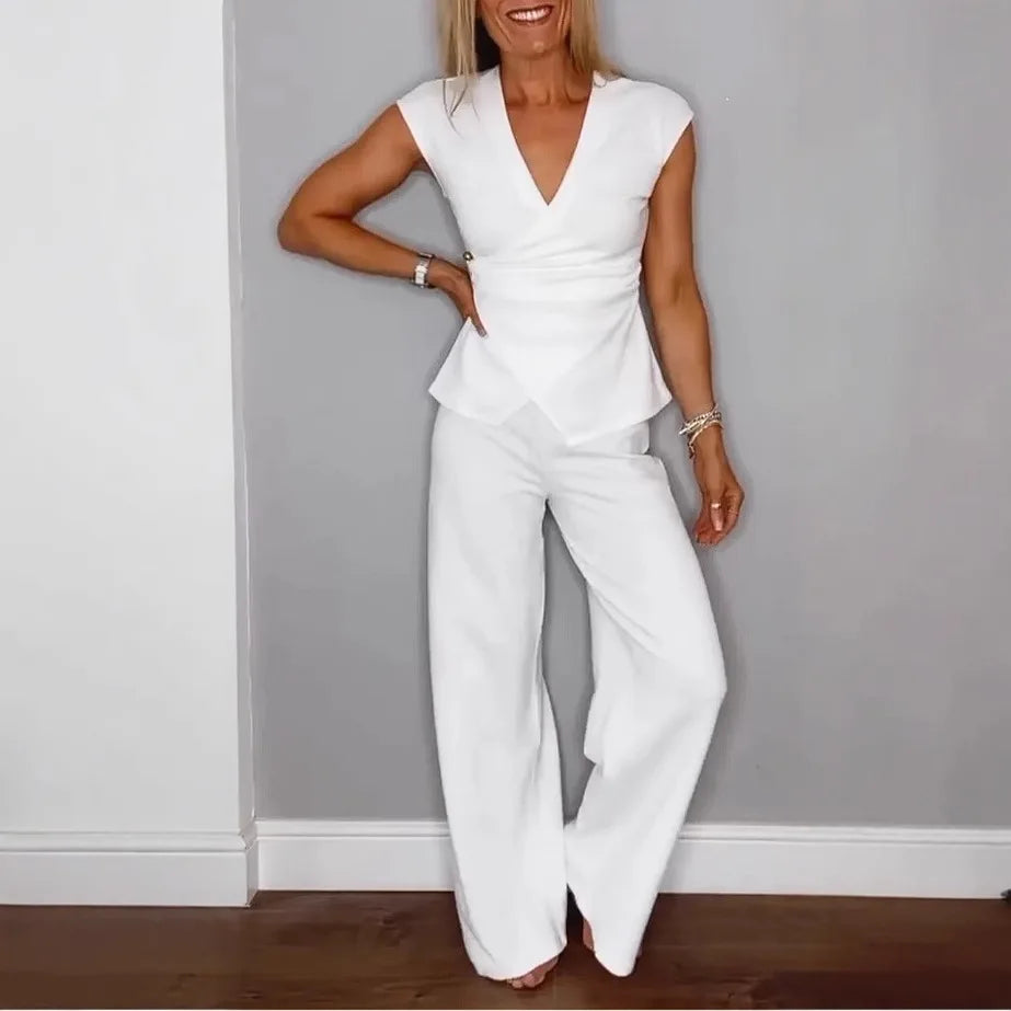 Ensemble Valerisse™ avec Blouse Croisée et Pantalon Palazzo