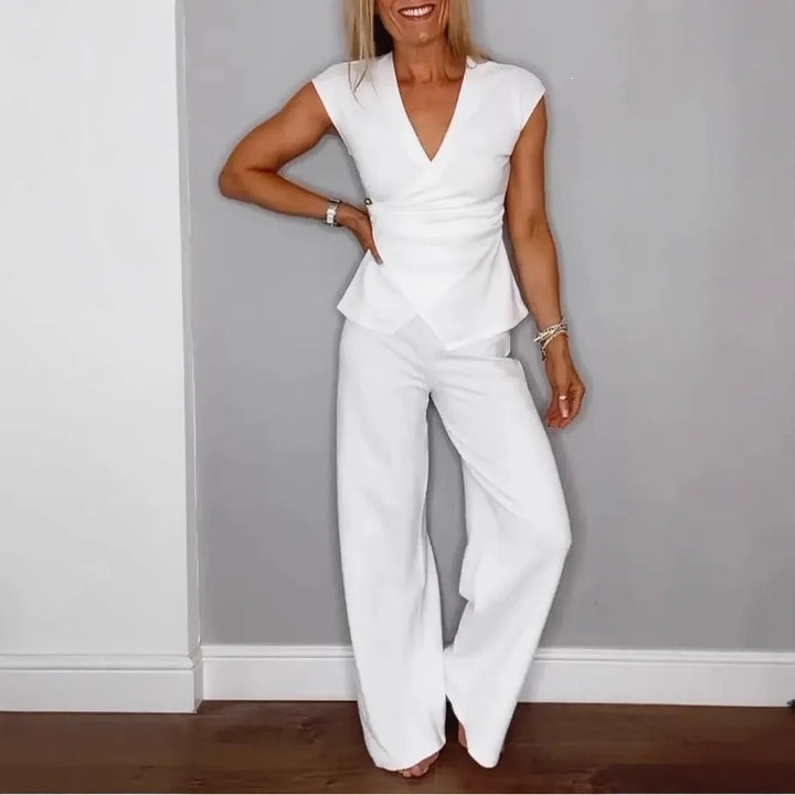 Ensemble Valerisse™ avec Blouse Croisée et Pantalon Palazzo