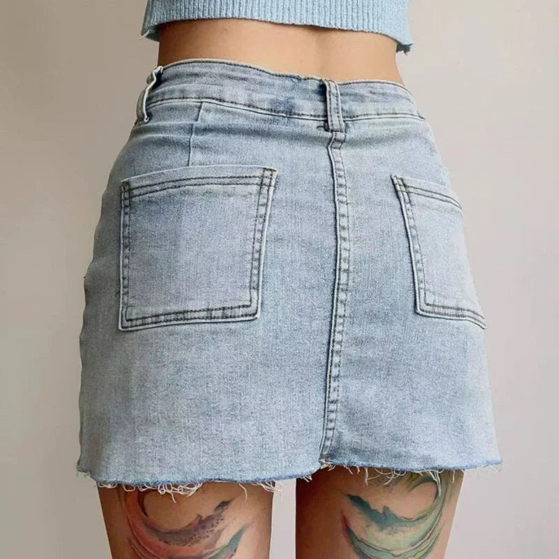 Jupe en Jean Mini Taille Haute Femme Bleu Clair