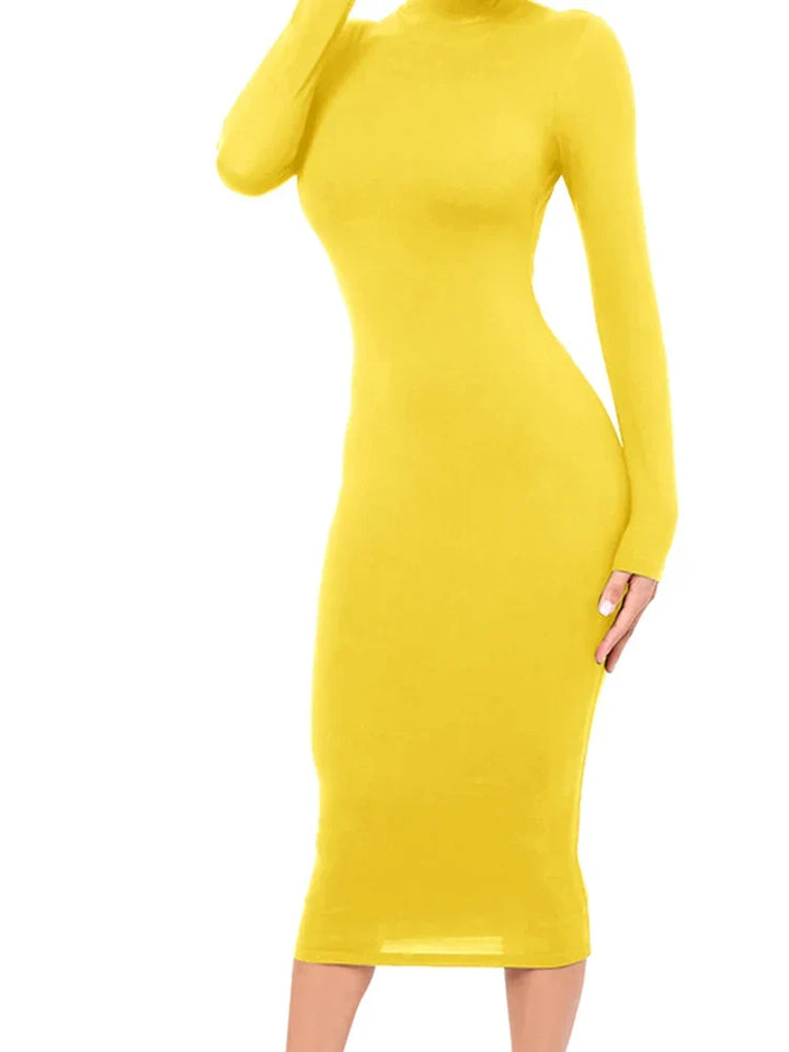 Robe Midi Épaule Roulée à Manches Longues pour Femmes