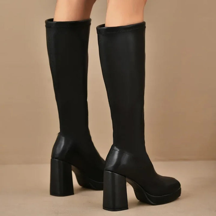 Bottes noires overknee pour femmes | Talon épais avec plateforme