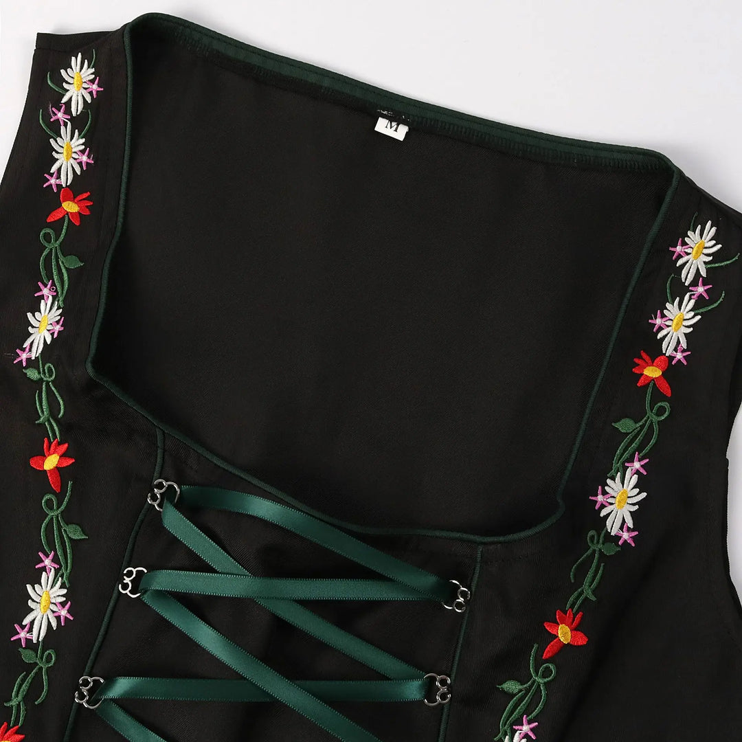Robe Dirndl Traditionnelle Femme Verte et Noire Oktoberfest