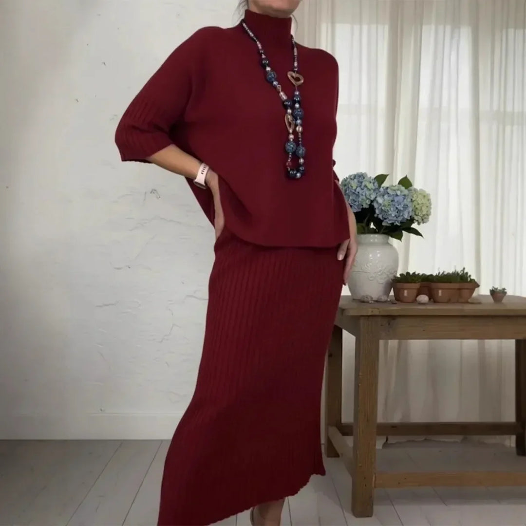 Ensemble Marselha™ avec top à col roulé et jupe midi côtelée